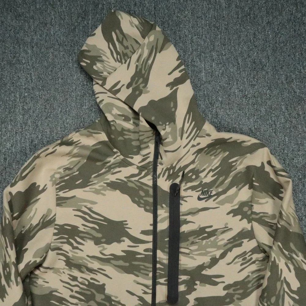 Nike Hoodie Mens XXL Tall Green Beige Camo Tech Fleece Full Zip Pocket
